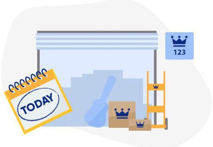 This illustration answers what "flexible storage" means at Storage King. The calendar with 'TODAY' circled shows you can move in immediately, with no waiting period. Our flexibility also means you're on a simple month-to-month agreement with no lock-in contracts, and you have the freedom to upsize or downsize your unit whenever your needs change. It’s total control over your storage solution.