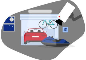 This illustration answers how we provide top-tier security for your recreational vehicles. The CCTV camera watching over a car and jet ski represents just one part of our solution. We combine 24hr surveillance with state-of-the-art lighting and individually alarmed units (at most sites) specifically to protect high-value assets like boats, jet skis, and classic cars. It’s a comprehensive system designed for your complete peace of mind.
